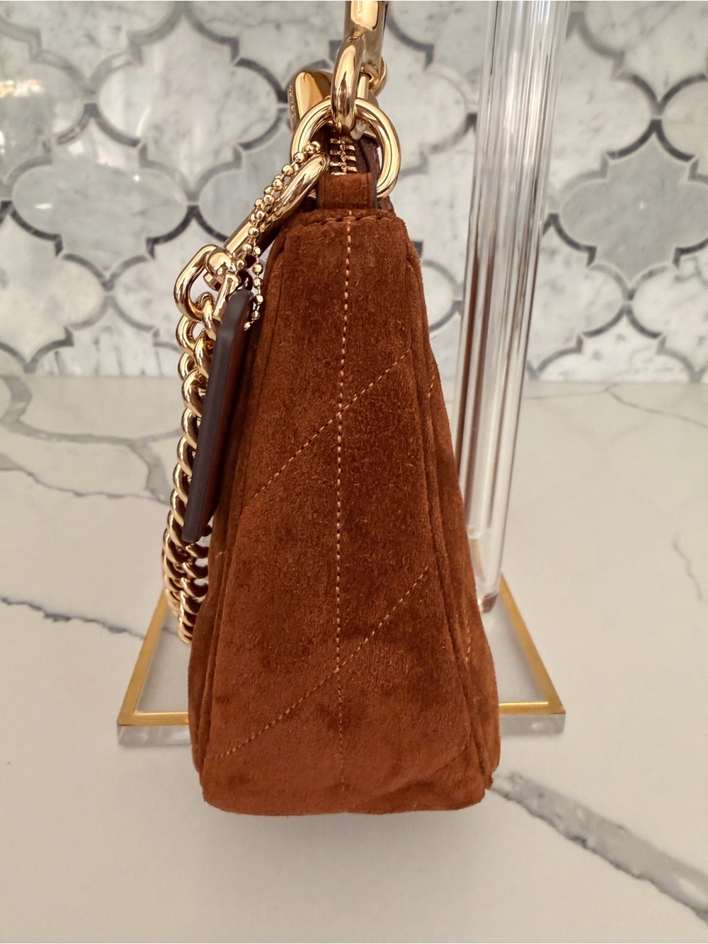 Coach Brown Suede Shoulder Bag with Gold Chain - Picture 5 of 10